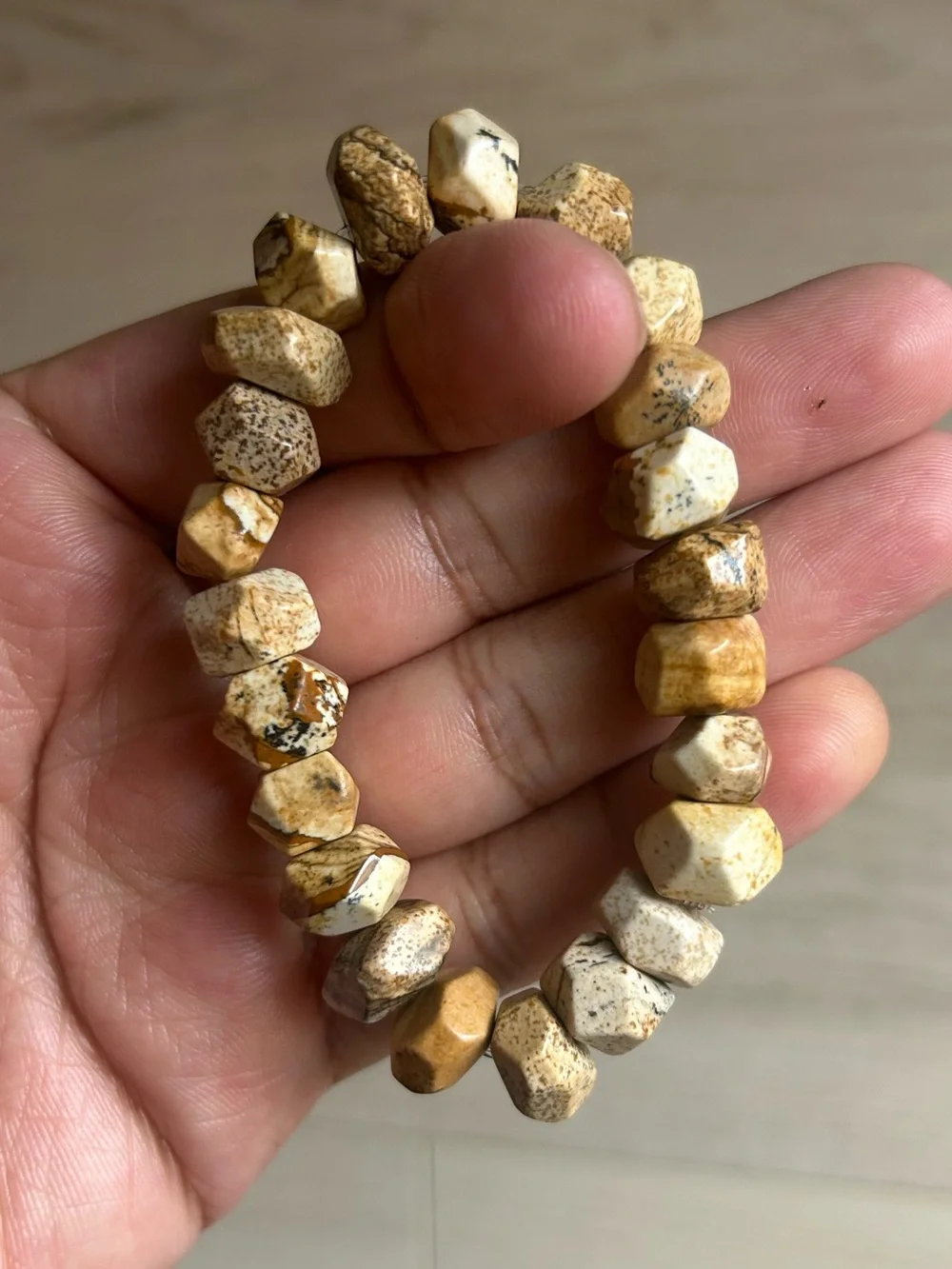 Faceted Jasper Stone Stretch Bracelet Size 6